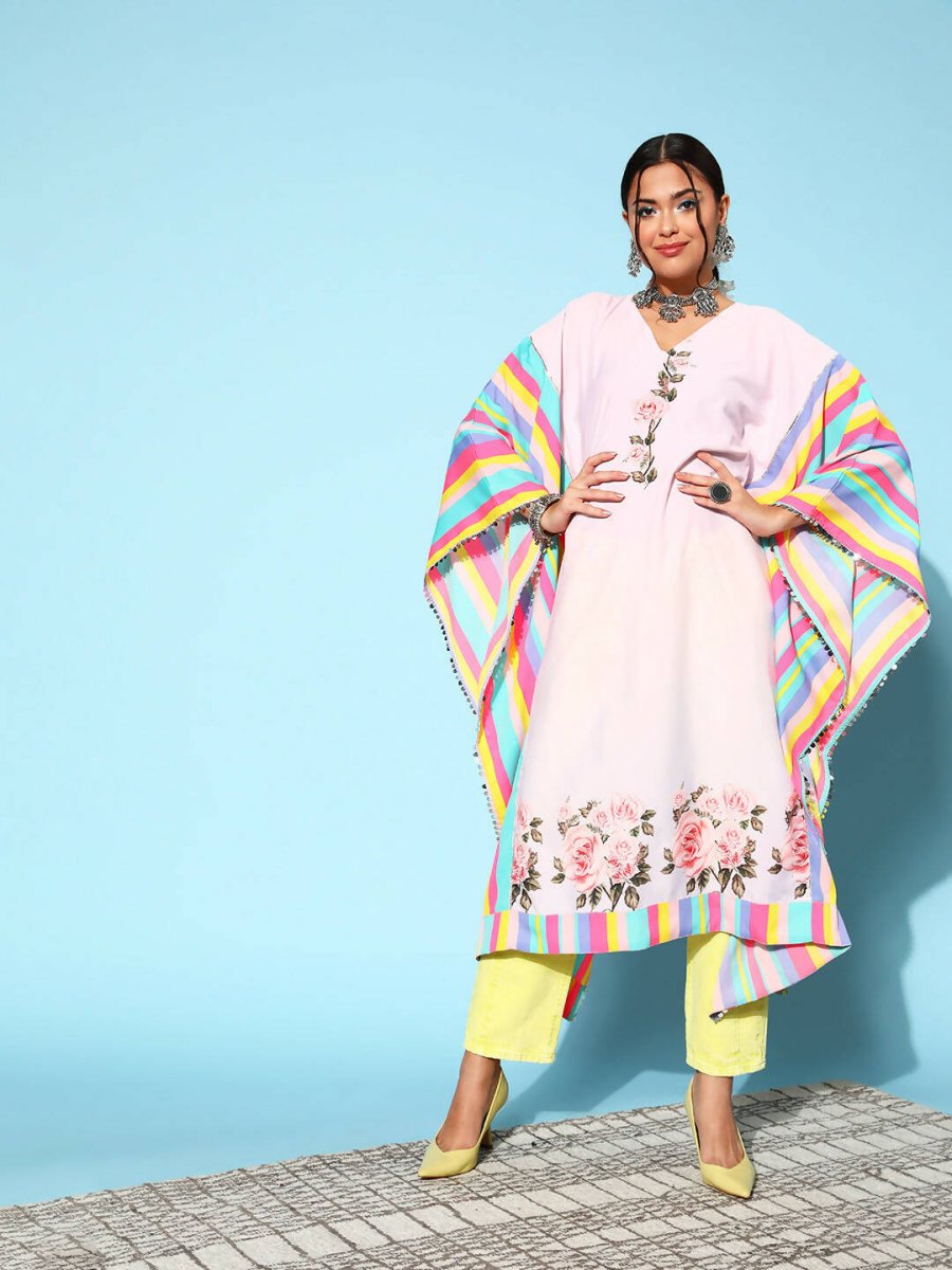 Ahalyaa Women Lovely Pink Crepe Vacation Stripes Kurta | Swadesiicart