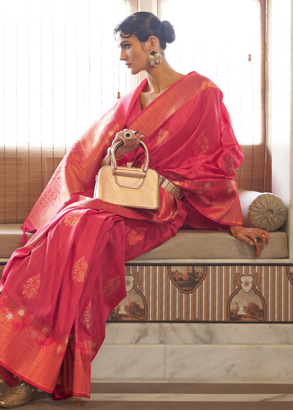Dior Pink Tussar Banarasi Silk Designer Saree - Emponline | Swadesiicart