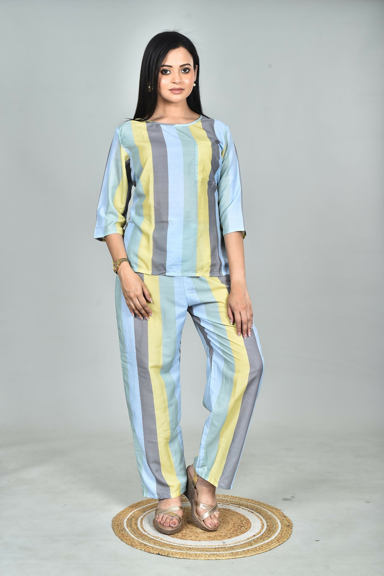 Morchari Digital Print Semi Muslin Co-Ord Set Top & Trouser-Multicolor - Swadesiicart