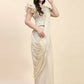 Beige Silk Satin Sequence Work Ready to Wear Saree with stitched Blouse - Nirvana | Swadesiicart