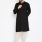 Even Apparels Black Pure Cotton Band Collar Men's Kurta | Swadesiicart