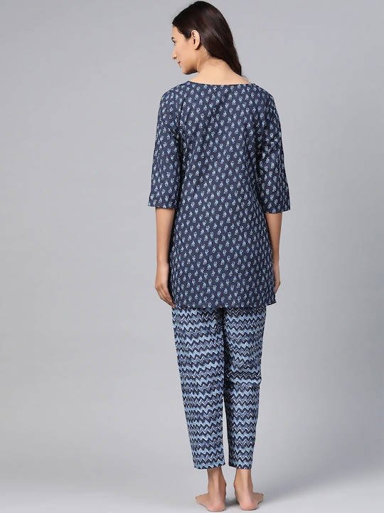 Anubhutee Blue Pure Cotton Printed Night suit | Swadesiicart