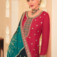 Dazzling Red Embroidered Chinnon Palazzo Salwar Kurta - Emponline | Swadesiicart