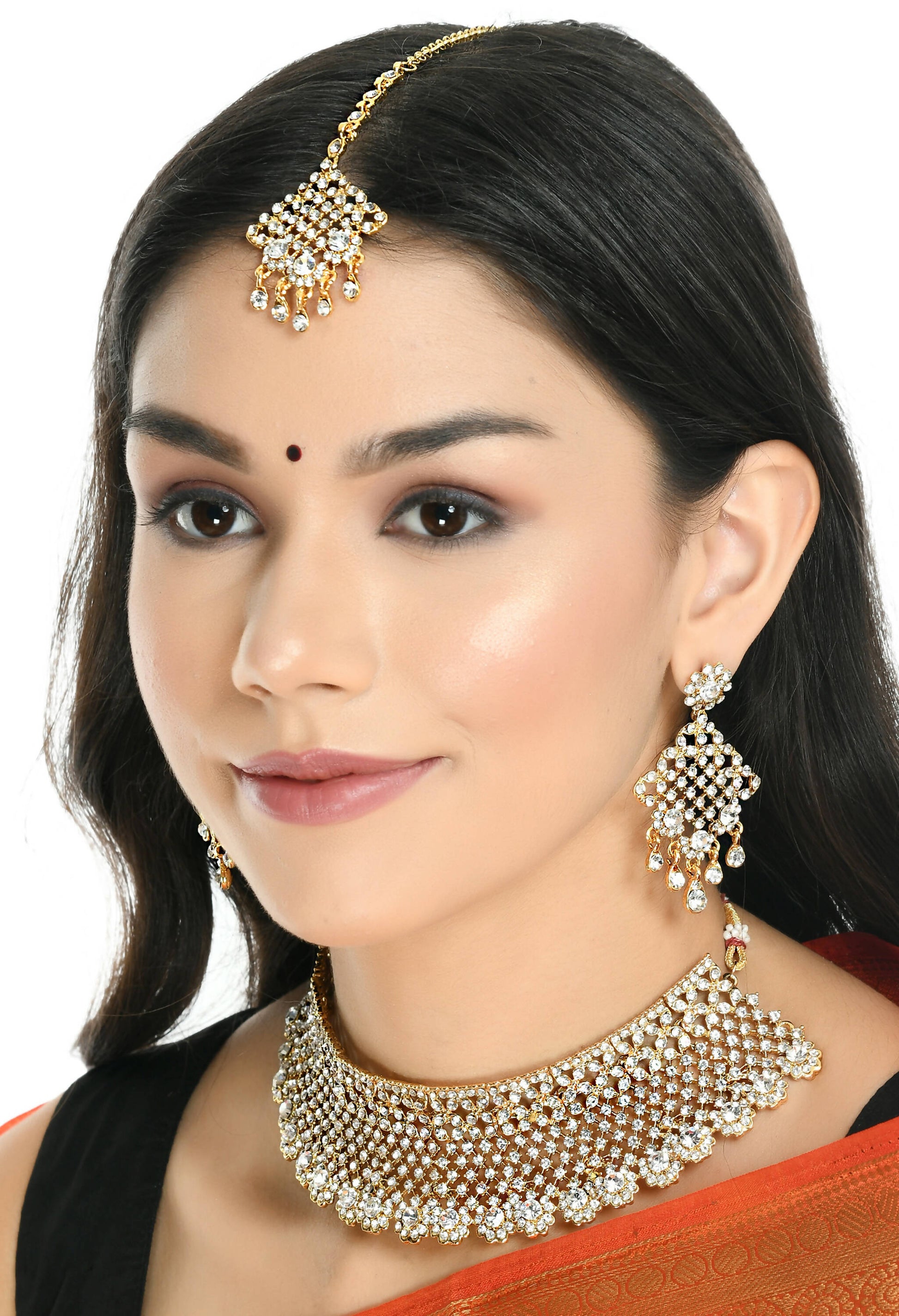 Mominos Fashion Johar Kamal Traditional Rajwadi Design Heavy Golden Colour Necklace Set - Swadesiicart