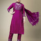 Jyoti Fashion Women's Purple Cotton Blend Embroidery & Fancy Lace work Kurta with Trouser & Dupatta | Swadesiicart
