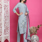 Jyoti Fashion Women's Grey Muslin Floral Print with Jari & Crystal work Kurta with Trouser & Dupatta | Swadesiicart