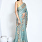 Blue Net Organza Silk Thread Emboidered with Stone Work Saree - Nimaya Benzy