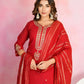Ethnic Festive Wear Viscose Chanderi Red Stitched Suit With Dupatta - Tanisha | Swadesiicart