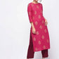 Aniyah Cotton Block Printed Pink Color Straight Kurta (AN-136K) - Swadesiicart