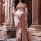 Joban Fashion Ivory And Dusty Rose Crepe Chiffon Pure Handloom Banarasi Silk Saree | Swadesiicart
