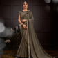 Dark Cream Satin Georgetteresham , Cord And Sequins Embroidery, Frill Details Saree - Norita Hit - Swadesiicart