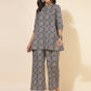 Janasya Women's Blue Cotton Ethnic Motifs Casual Regular Co-ords - Swadesiicart