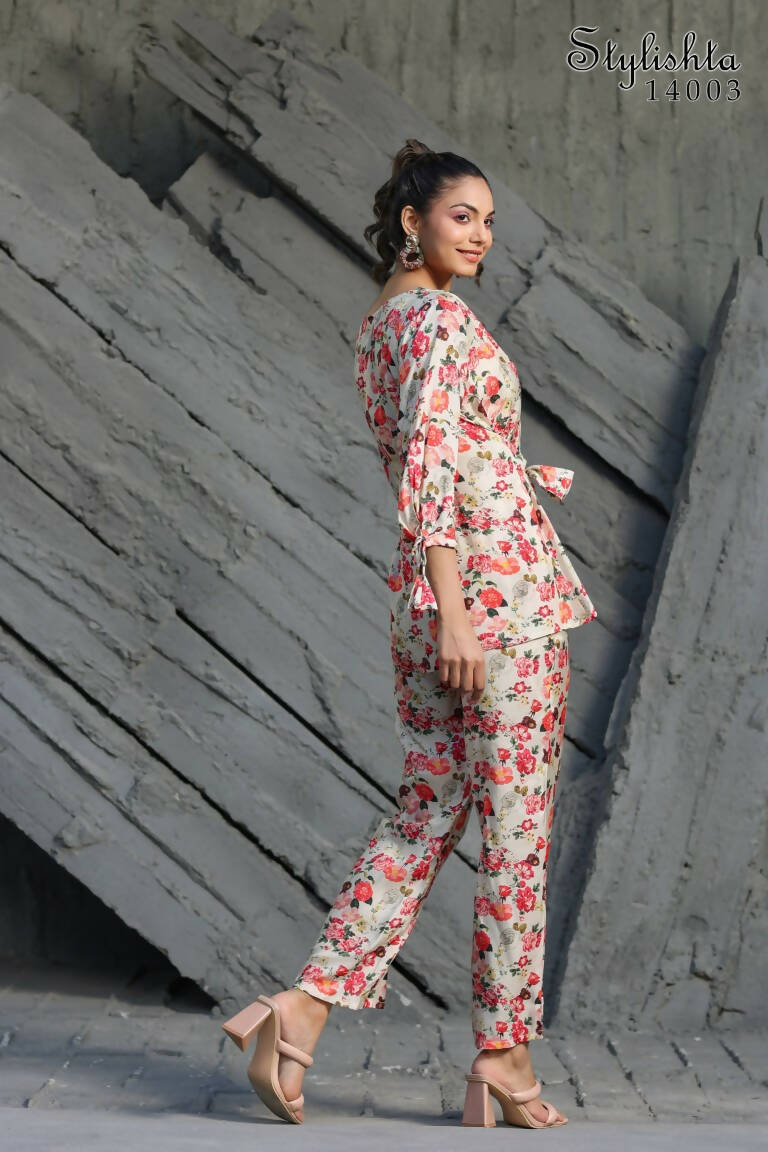 Women's Partywear Designer White & Multi Muslin co-ord set - Stylishta - Swadesiicart