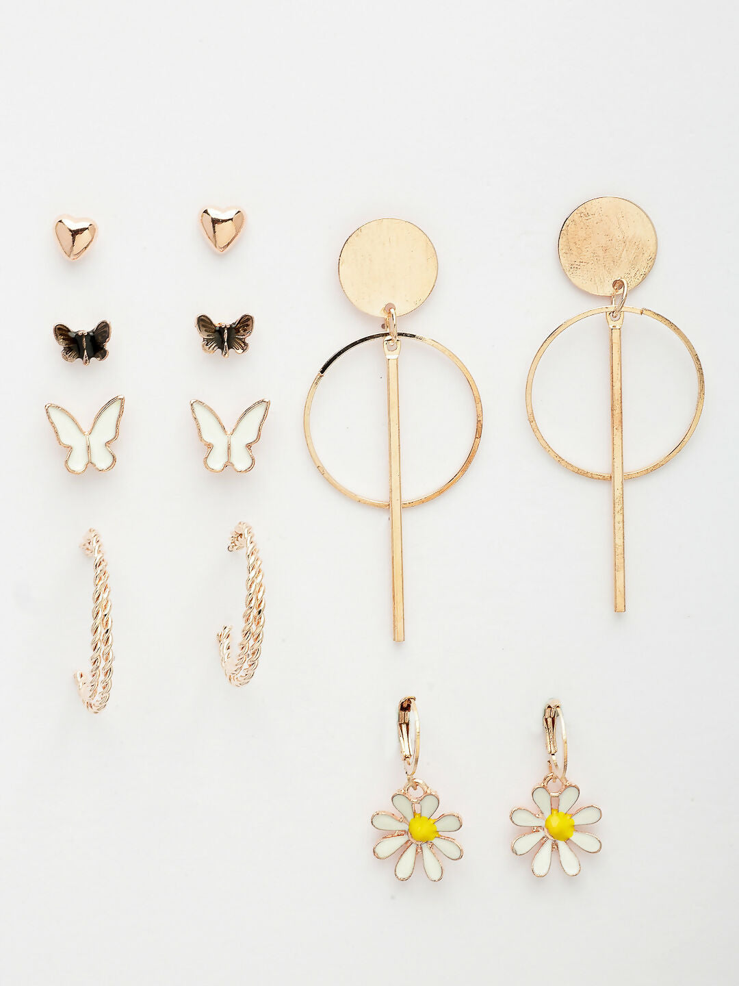 NVR Women's Set of 6 Rose Gold-Polished Contemporary Drop Earrings | Swadesiicart