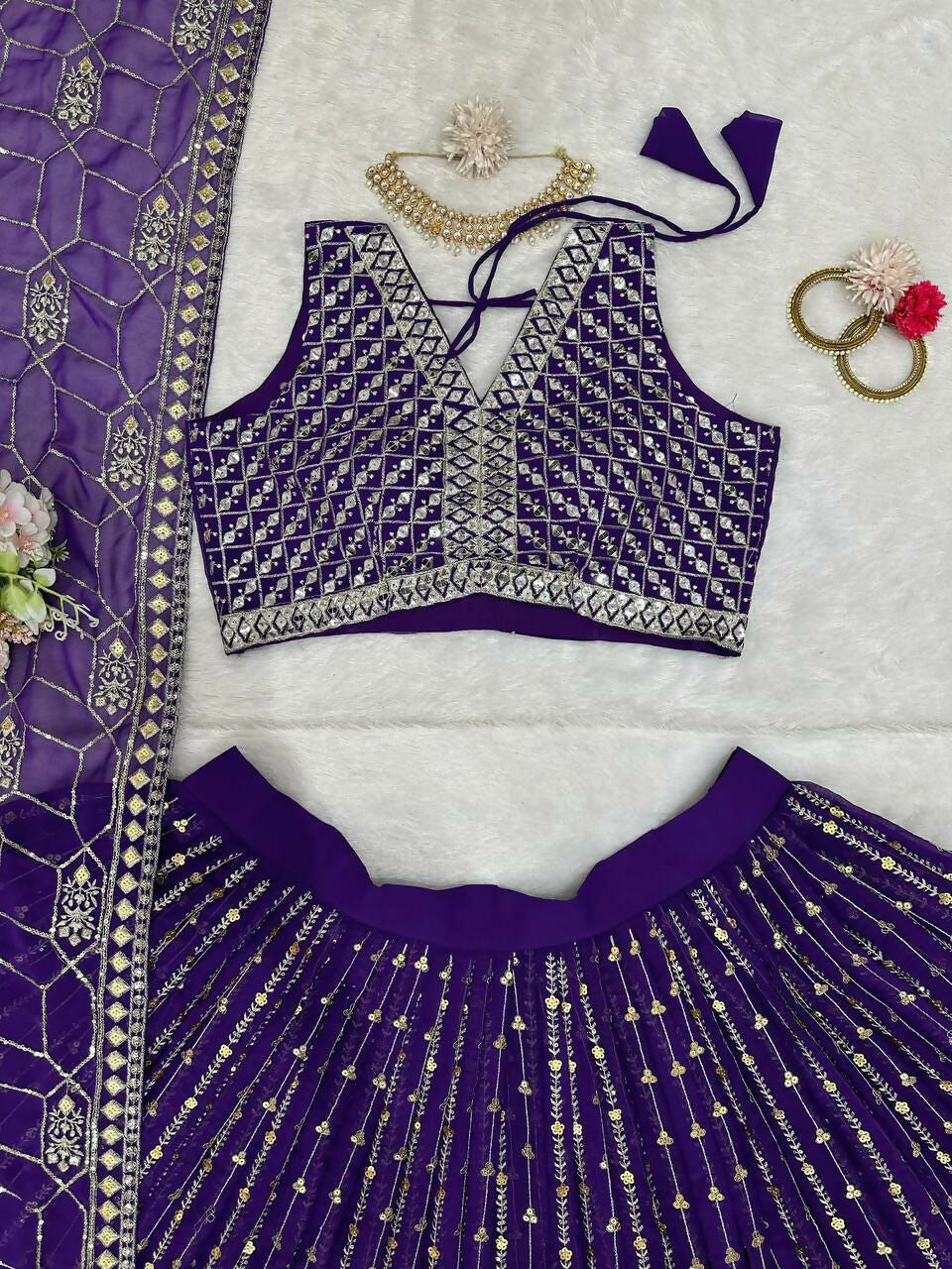 Jyoti Fashion Women's Royal Blue Faux Georgette Sequins with Thread Embroidered Designer Lehenga Choli Set | Swadesiicart