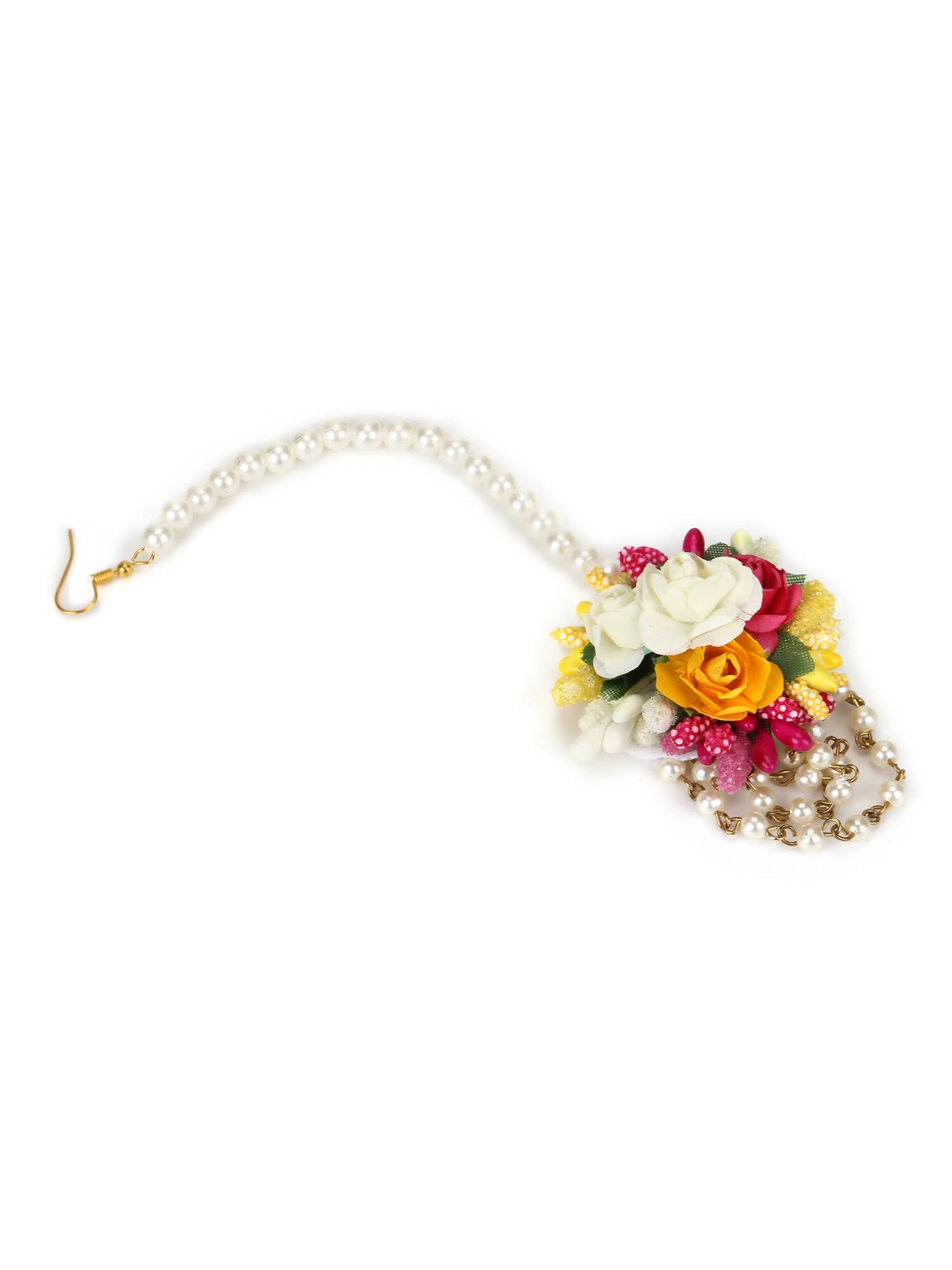 Yellow Pink Beaded Flower Jewellery Set - Ruby Raang - Swadesiicart