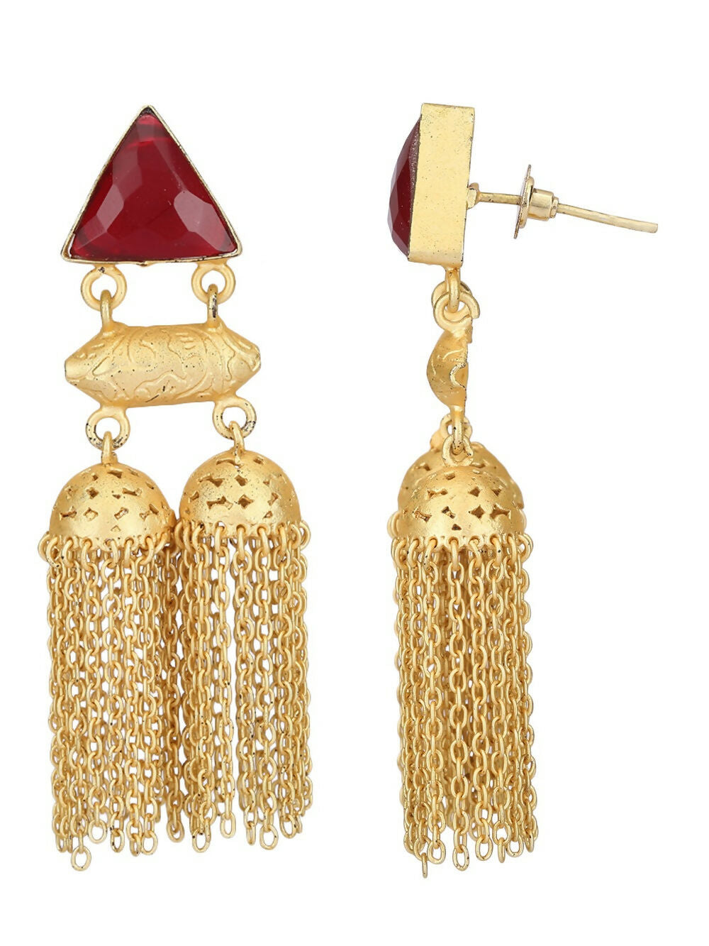 Joban Fashion Women Red Stone Matte Gold Jhumka | Swadesiicart