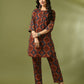 Myshka Women's Multi Printed Cotton Round Neck Party Tunic With Trousers Co-ord set - Swadesiicart