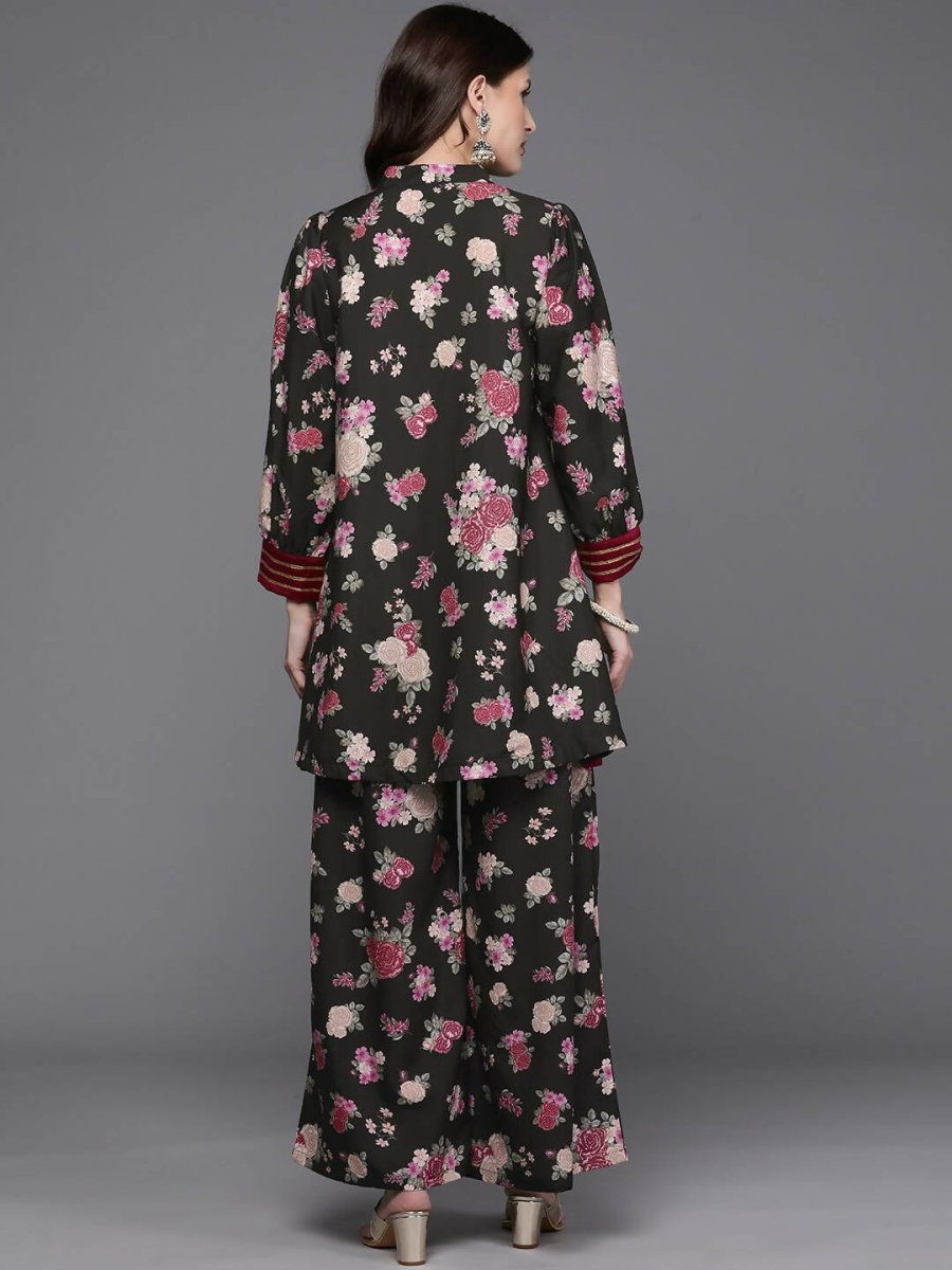 Ahalyaa Women Floral Printed Tunic with Palazzos - Black Color | Swadesiicart