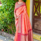 Vishnu Weaves Women's Orange South Silk Zari Woven Saree with Unstitched Blouse - Swadesiicart