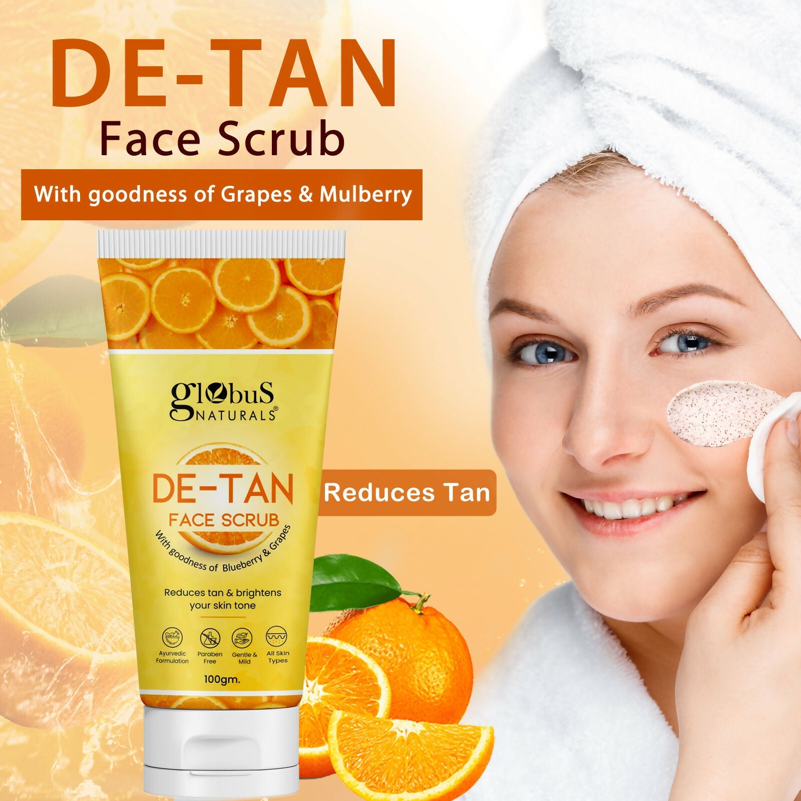 Globus Naturals De Tan Face Scrub, Suitable For All Skin Types | Swadesiicart