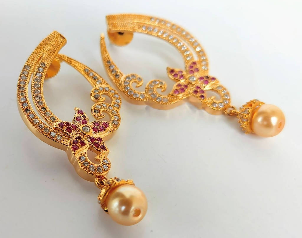 Pink CZ Designer Earrings - Swadesiicart