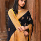 Joban Fashion Black Crepe Chiffon Pure Handloom Banarasi Silk Saree | Swadesiicart
