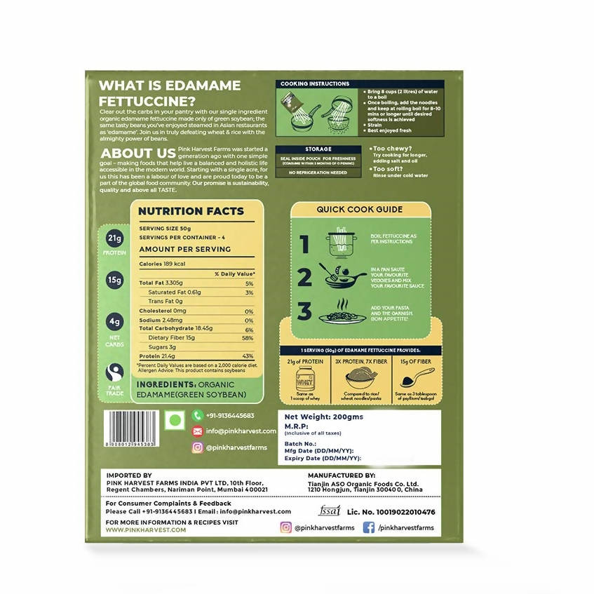 Pink Harvest Organic 100% Edamame Fettuccine - Swadesiicart