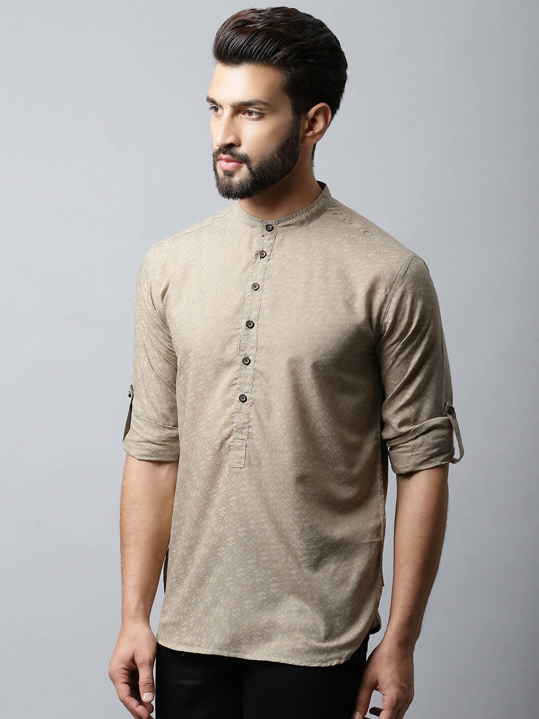 Even Apparels Beige Color Pure Cotton Men's Kurta With Band Collar (SLD072) | Swadesiicart
