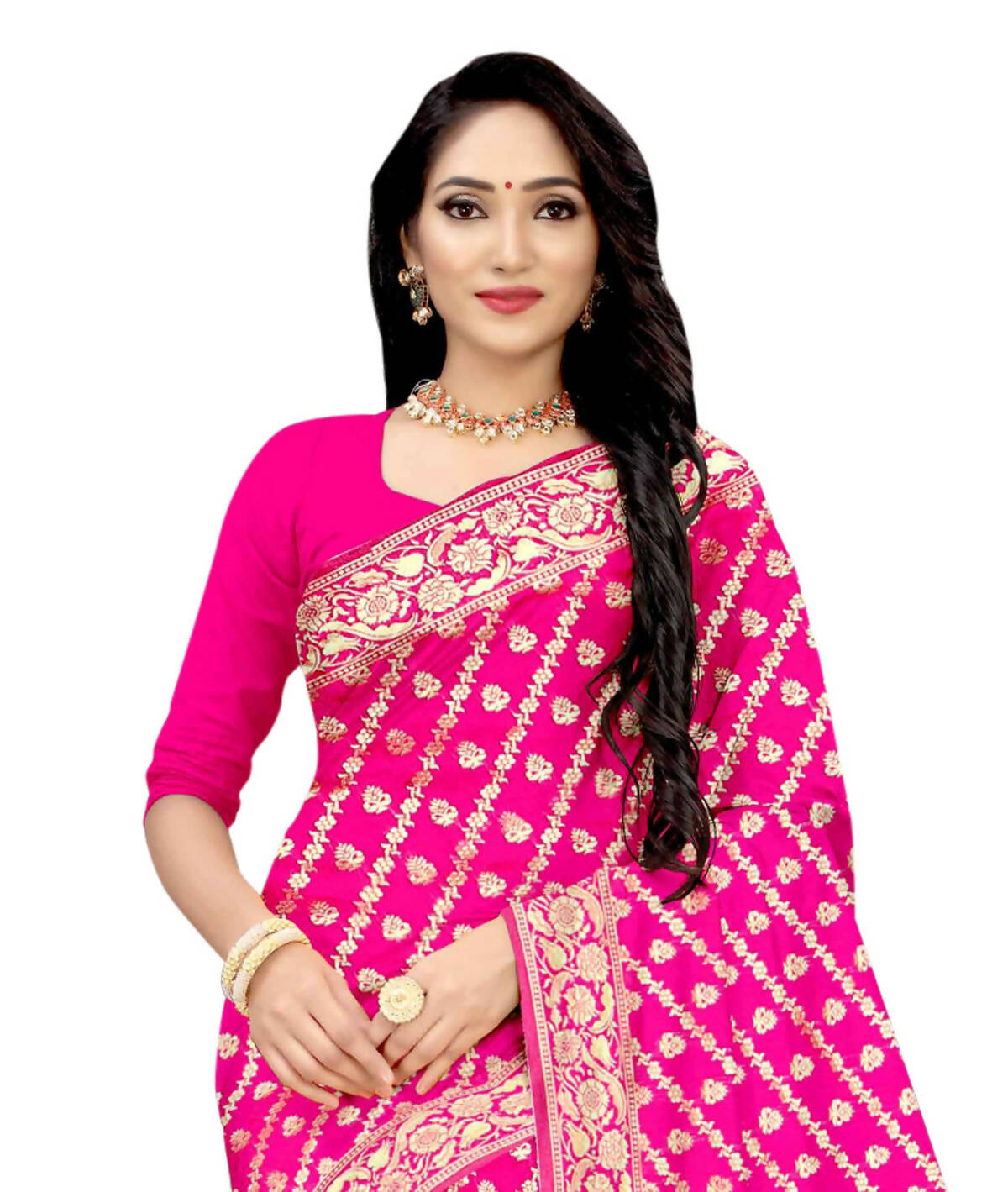 Vamika Weaving Banarasi Jacquard Saree - Pink | Swadesiicart