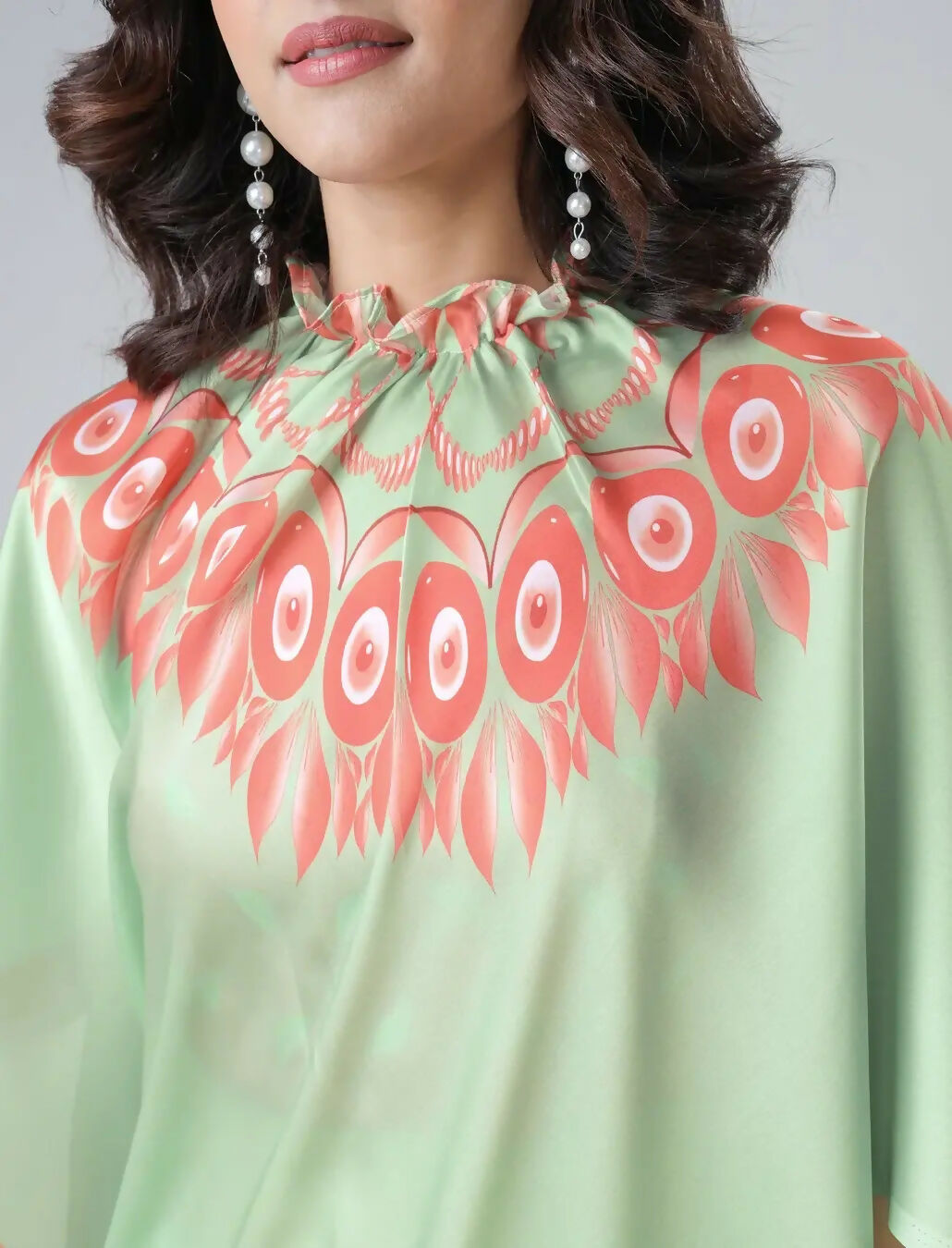 Vastranavya Mint Green & Coral Mandala Print Free Hand Ready to Wear Saree | Swadesiicart