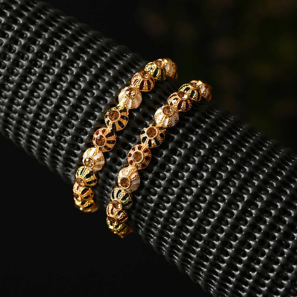 Afast Designer Fancy Party Bangle/ Kada Set, Multi, Metal, Pack Of 2 - Swadesiicart