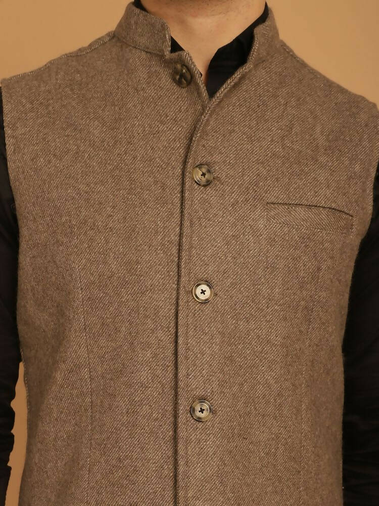 Even Apparels Pure Wool Nehru Jacket - Beige | Swadesiicart