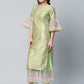 Ahalyaa Women's Light Green Poly Silk Gold Printed Kurta Palazzo Set | Swadesiicart