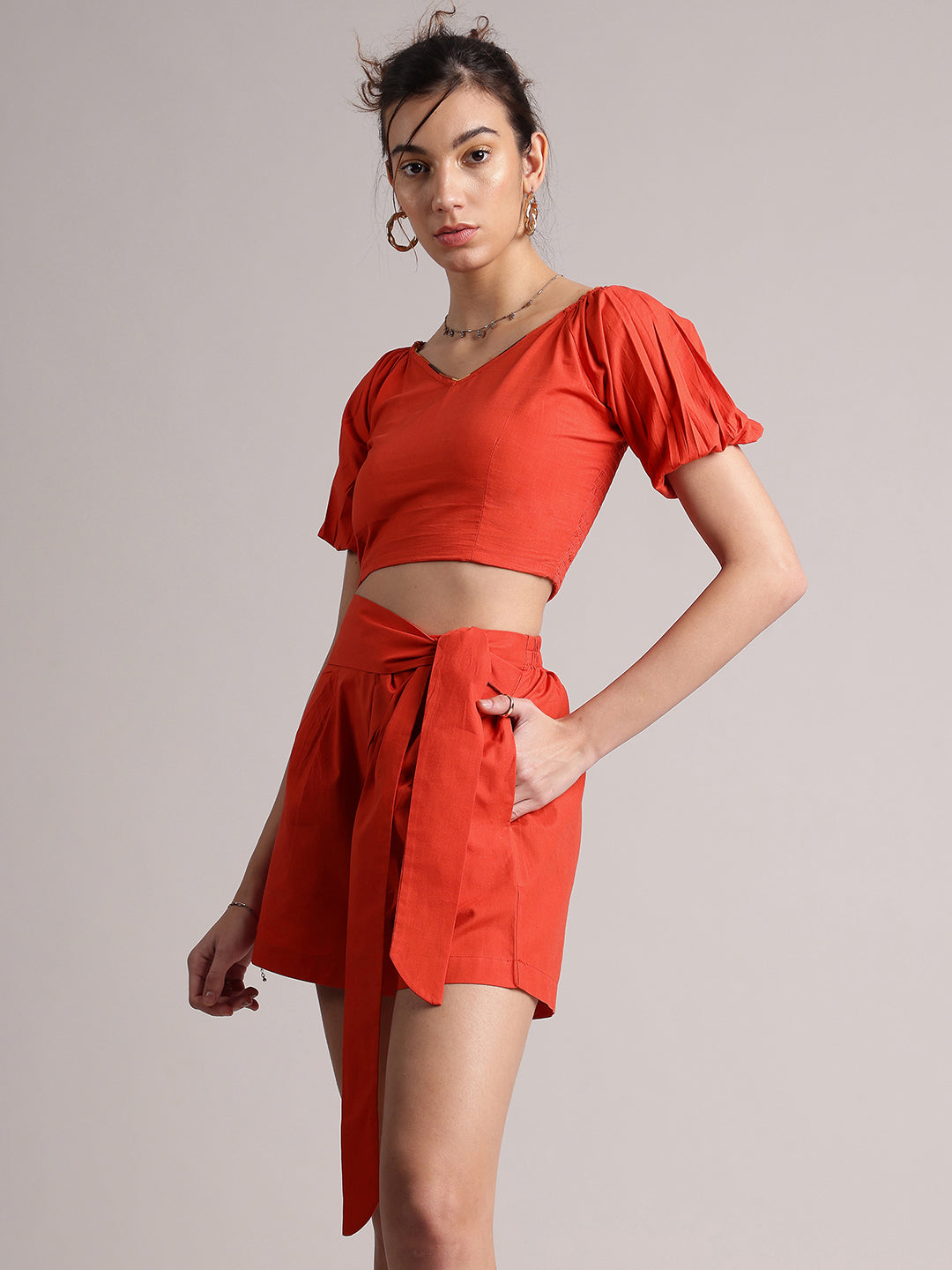 Zaccai Women's Rust Poplin Solid Co-Ords - Swadesiicart