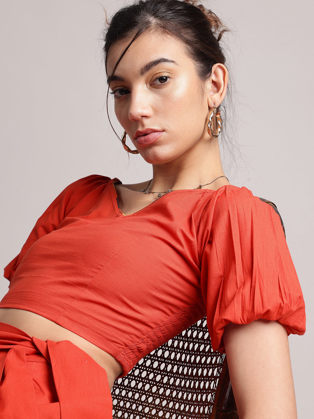 Zaccai Women's Rust Poplin Solid Co-Ords - Swadesiicart
