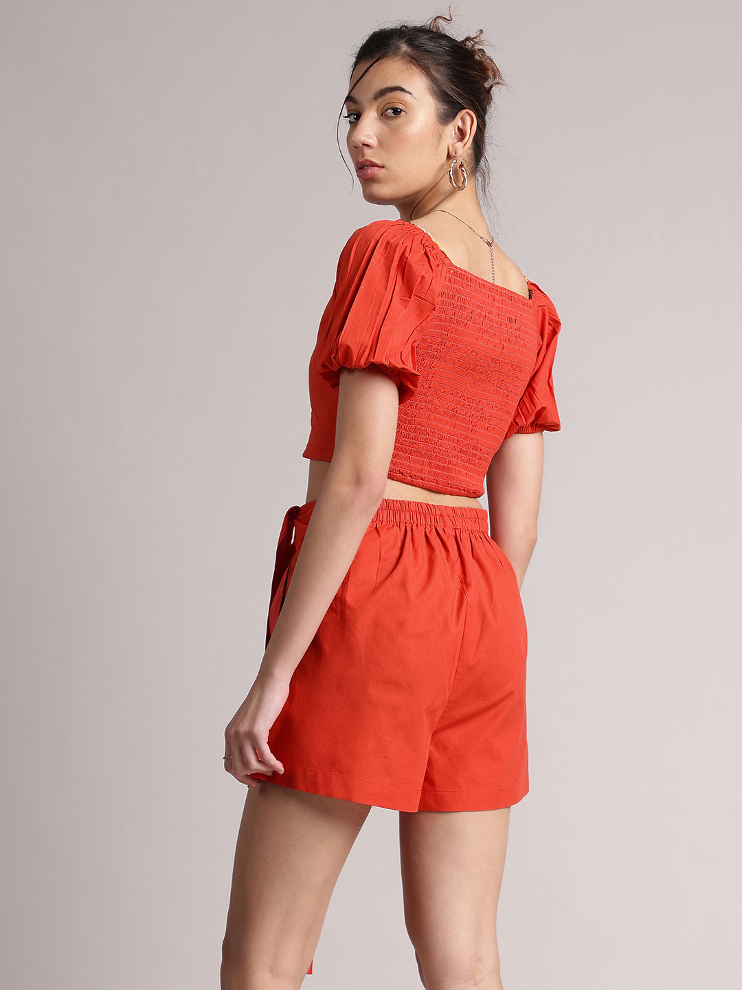 Zaccai Women's Rust Poplin Solid Co-Ords - Swadesiicart