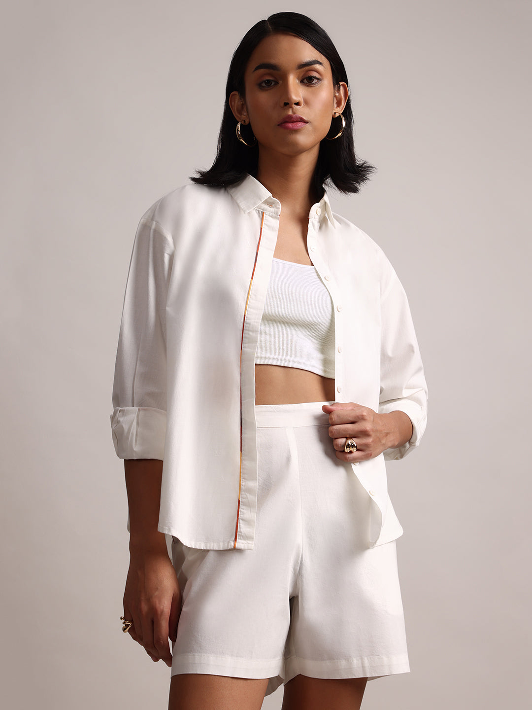 Zaccai Women's White Poplin Solid Co-Ords - Swadesiicart