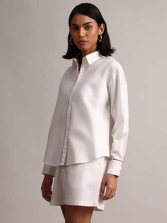 Zaccai Women's White Poplin Solid Co-Ords - Swadesiicart