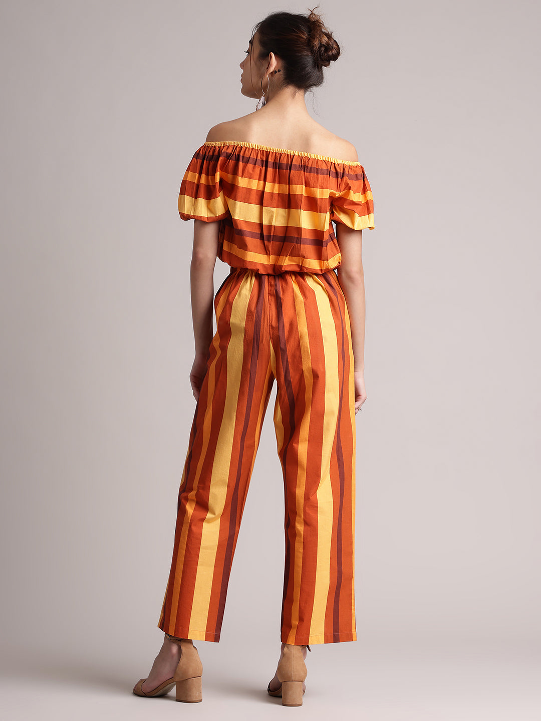 Zaccai Women's Brown Poplin Striped Co-Ords - Swadesiicart