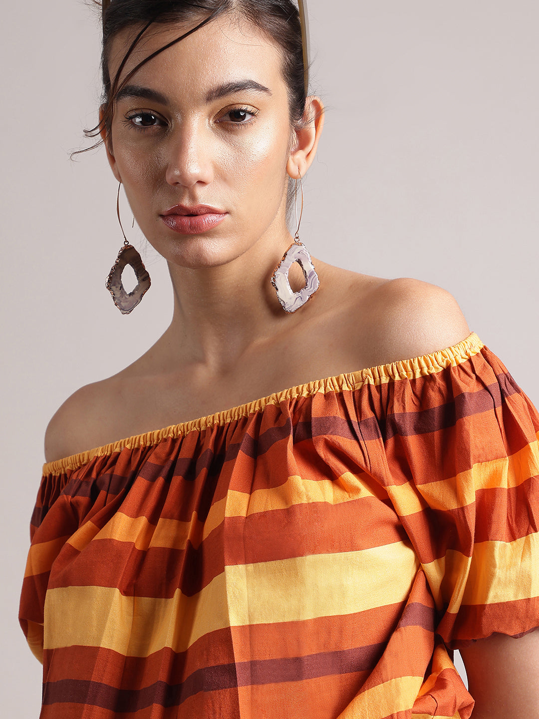 Zaccai Women's Brown Poplin Striped Co-Ords - Swadesiicart