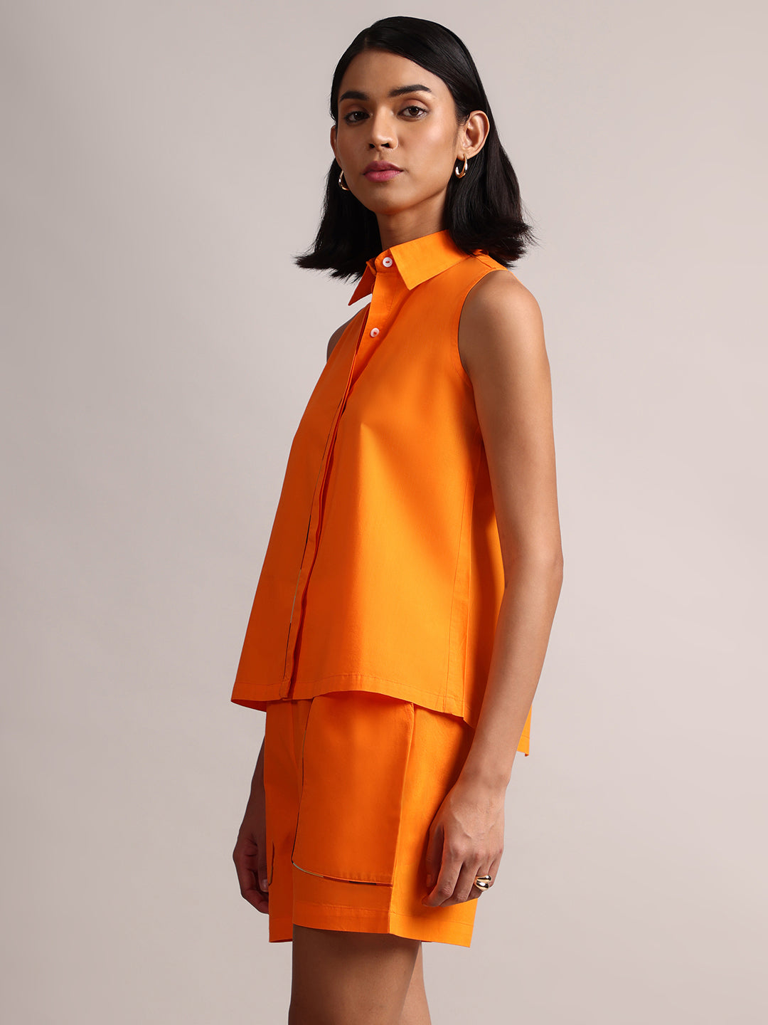Zaccai Women's Orange Poplin Solid Co-Ords - Swadesiicart
