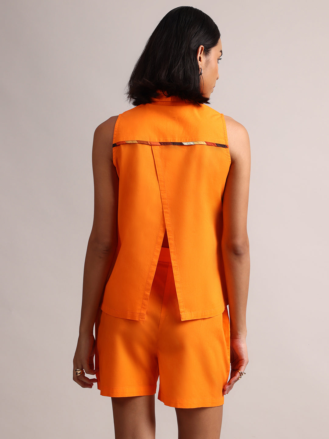 Zaccai Women's Orange Poplin Solid Co-Ords - Swadesiicart