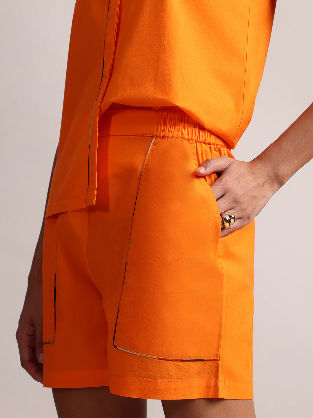 Zaccai Women's Orange Poplin Solid Co-Ords - Swadesiicart