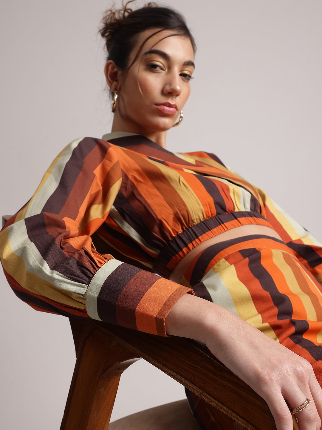 Zaccai Women's Rust Poplin Striped Co-Ords - Swadesiicart