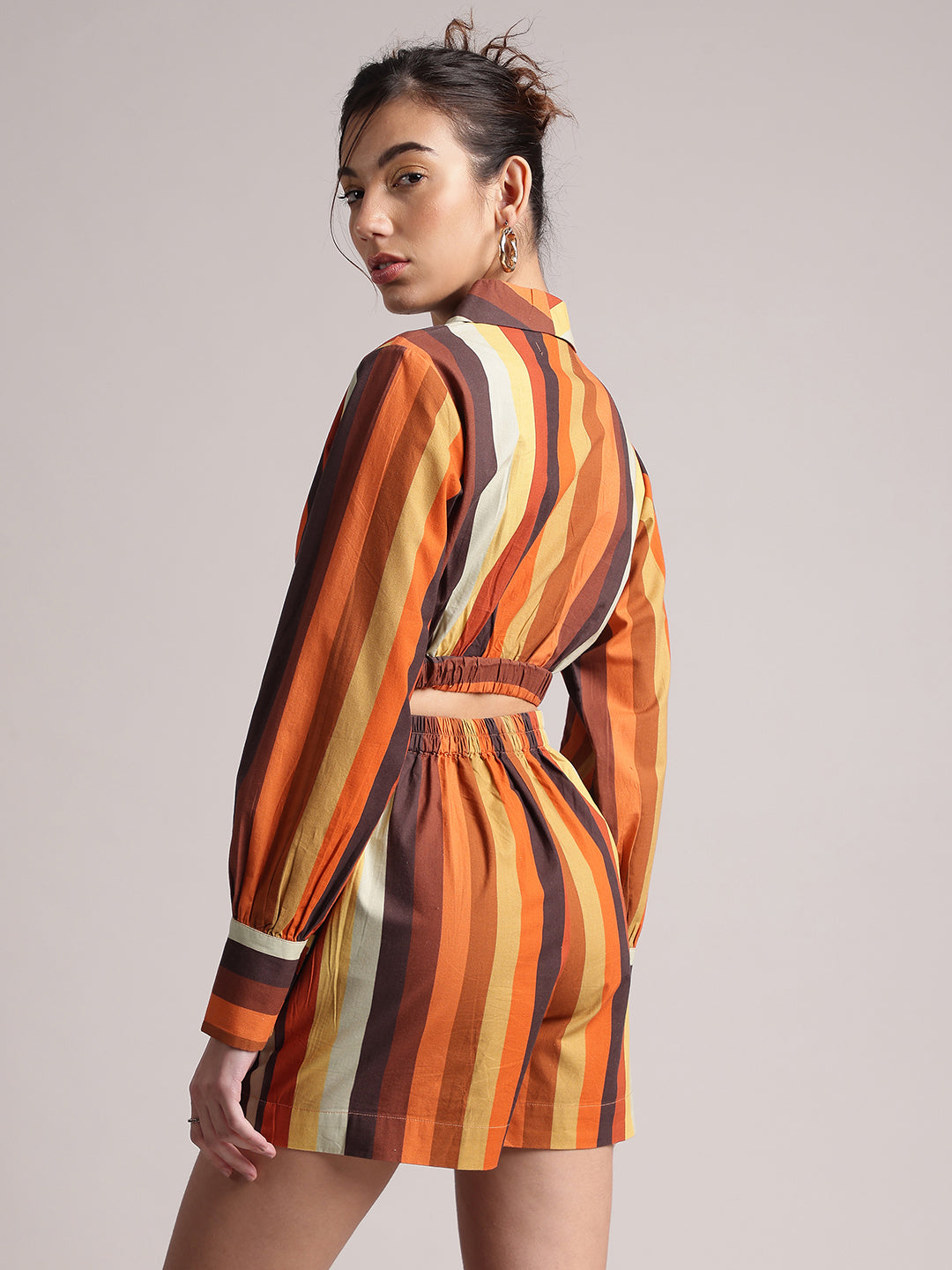 Zaccai Women's Rust Poplin Striped Co-Ords - Swadesiicart