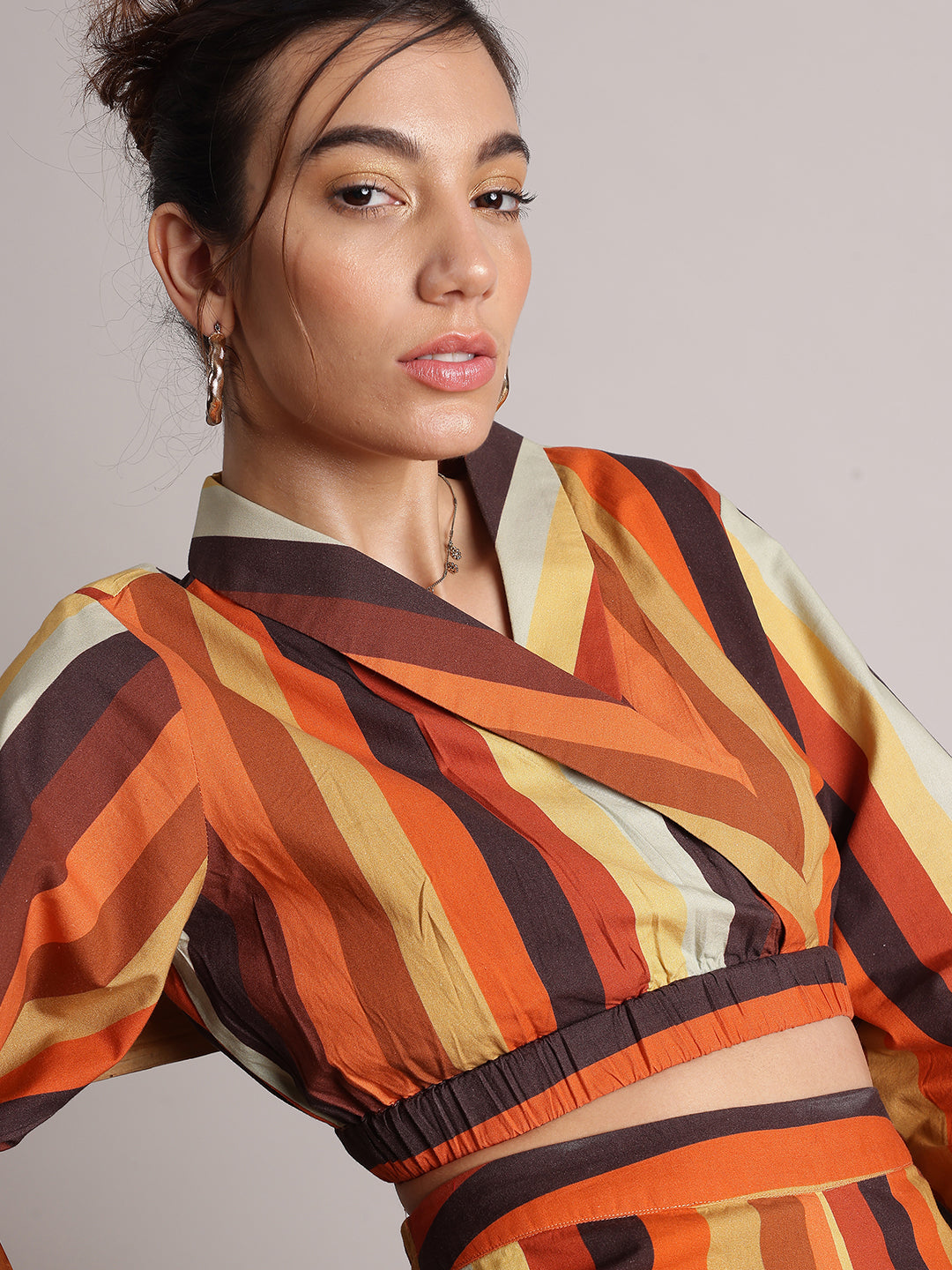 Zaccai Women's Rust Poplin Striped Co-Ords - Swadesiicart