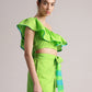Zaccai Women's Green Cambric Solid Co-Ords - Swadesiicart
