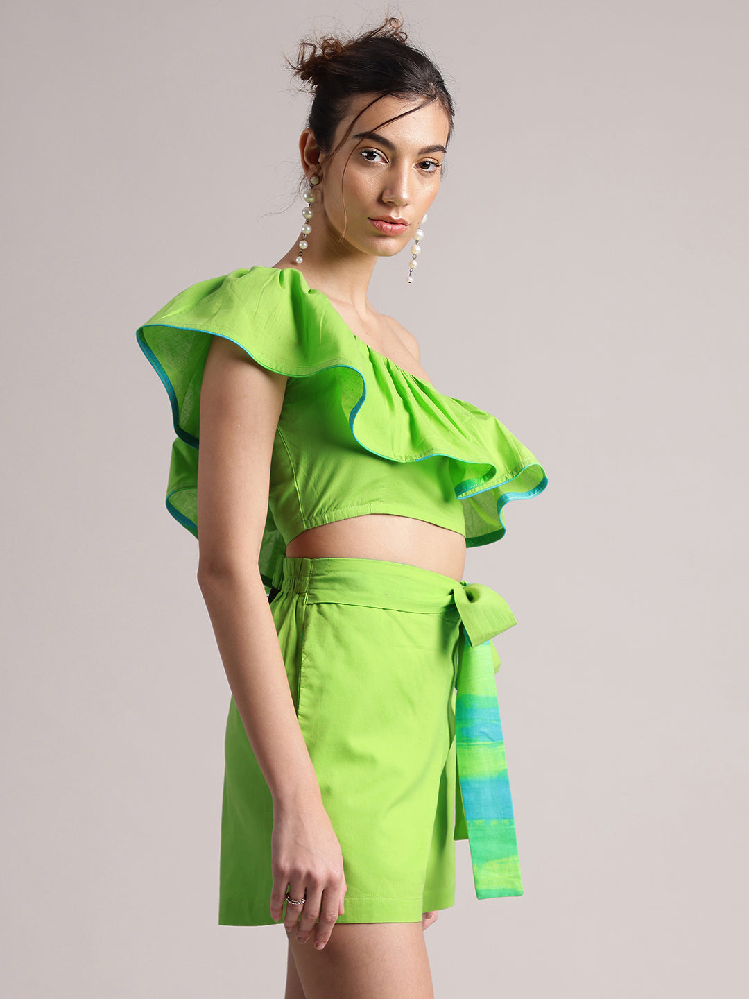 Zaccai Women's Green Cambric Solid Co-Ords - Swadesiicart