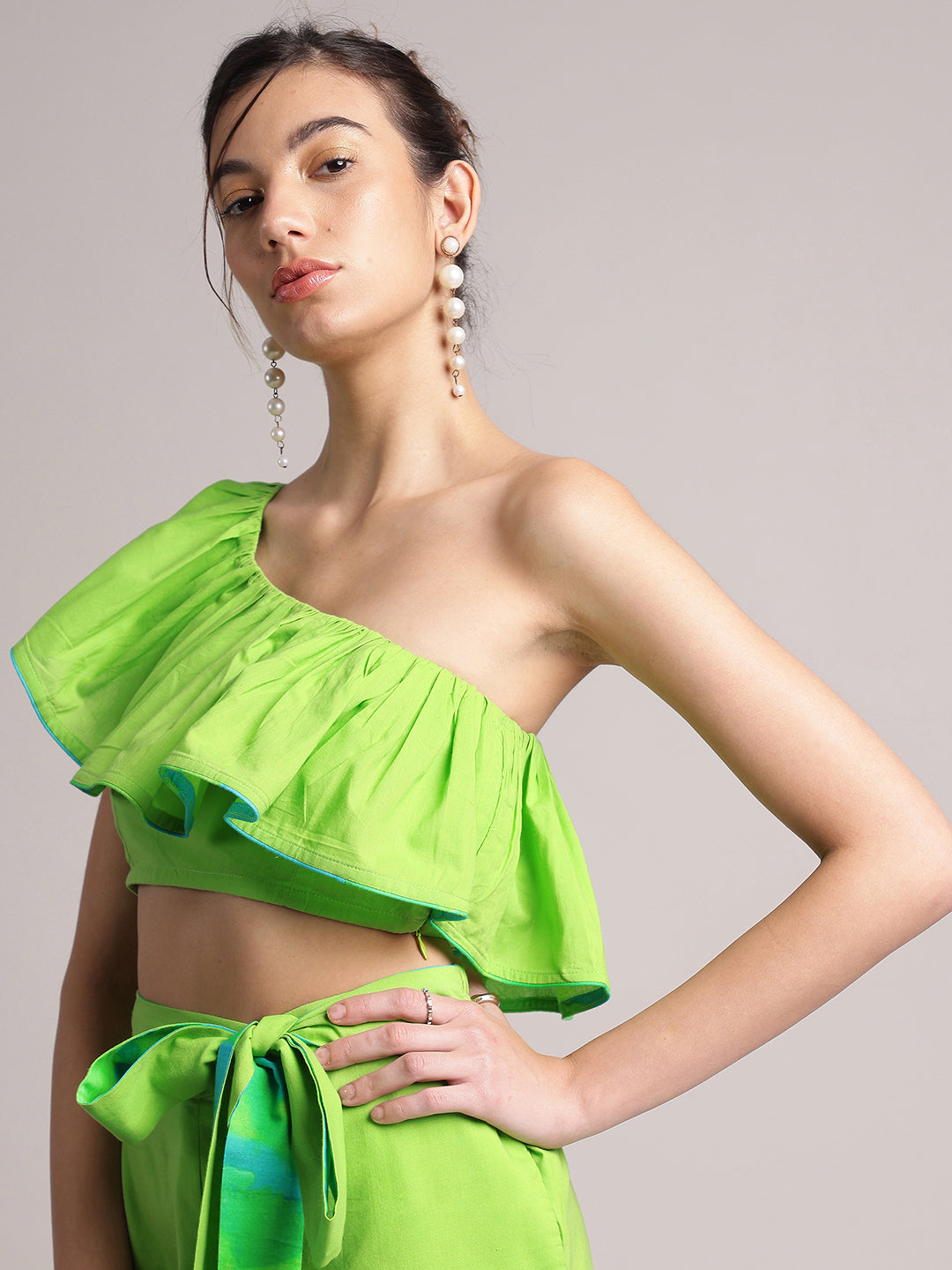 Zaccai Women's Green Cambric Solid Co-Ords - Swadesiicart